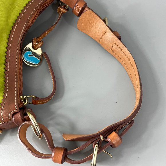 Dooney & Burke Green Nylon Brown Leather Trim/Strap Hobo Shoulder Bag - Picture 10 of 15